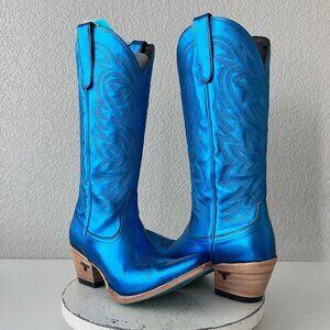 NEW Lane SMOKESHOW Womens Cowboy Boots 10 Blue Metallic Western Cowgirl Mid Calf